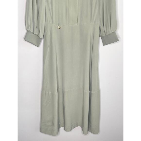 Cuyana Funnel Neck Silk Puff Sleeve Collared Midi Dress Green Women's XS NWT - Picture 4 of 13